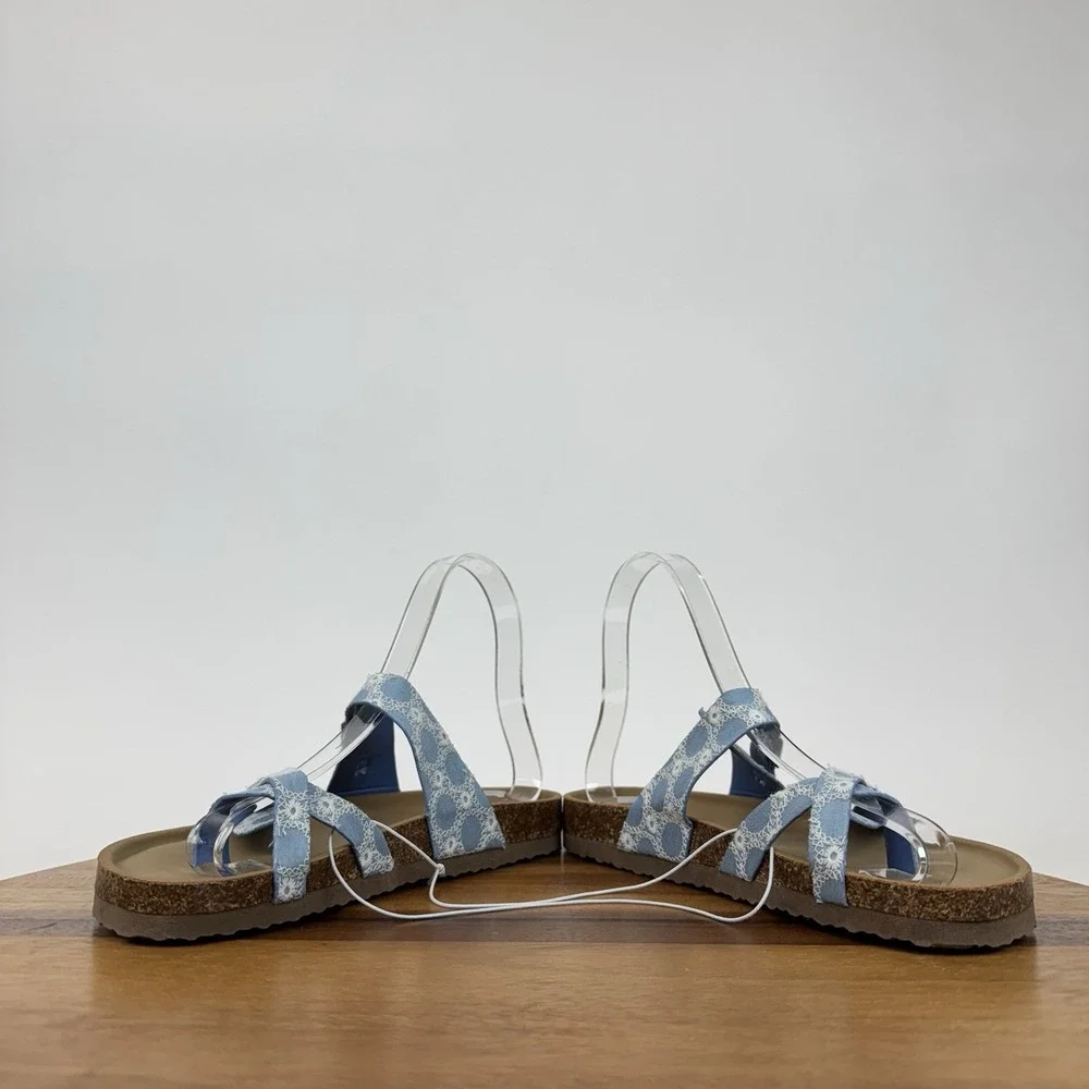 New Big Kids‎ Girls Steve Madden Beached Denim Strappy Slides Sandals Size 2